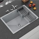 LAPO Quartz Kitchen Sink, Single Bowl Kitchen Sink, Granite Quartz Kitchen Sink with Sink Coupling, Hose Pipe and Drainer Basket (24x18 Inches, Grey Metallic Finish)...
