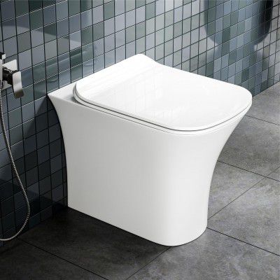 LAPO S Trap Commode for Toilet Floor Mounted, Ceramic Rimless Commode Toilet (White, 20X14X16 Inch)