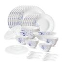 Larah by Borosil Blue Eve Silk Series Opalware Dinner Set, 35 Pieces, White...