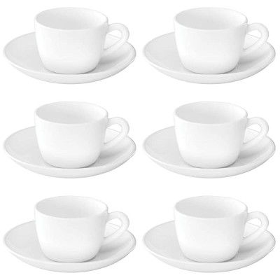 Larah by Borosil - Snow Cup and Saucer Set, 140ml, 12 Pieces, White, Opalware