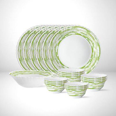 Larah by Borosil Aura Silk Series Opalware Dinner Set | 19 Pieces for Family of 6 | Microwave & Dishwasher Safe