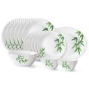 Larah by Borosil Bamboo Leaves Fluted Series Opalware Dinner Set | 21 Pieces for Family of 6 | White...