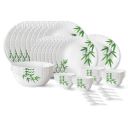 Larah by Borosil Bamboo Leaves Fluted Series Opalware Dinner Set | 44 Pieces for Family of 8...