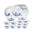 Larah by Borosil Blue Cascade Opalware Dinner Set, 33-Pieces, White...