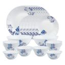 Larah by Borosil Blue Cascade Opalware Dinner Set, 28 Pcs, White...