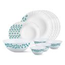Larah by Borosil Blue Leaves Opalware Dinner Set, 13-Pieces, White...