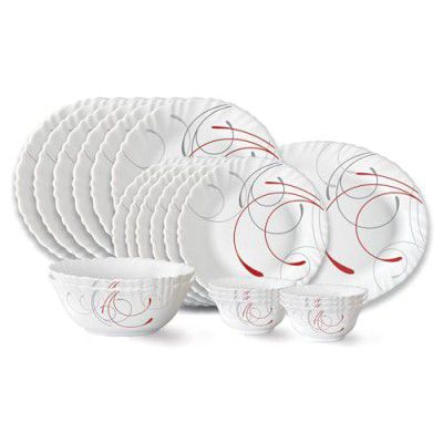 Larah by Borosil Boro Fluted Series Opalware Dinner Set | 21 Pieces for Family of 6 | White