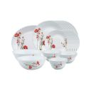 Larah by Borosil Chrys Red Opalware Dinner Set, 21 Pieces, White...