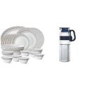 Larah by Borosil Classic Opalware Dinner Set, 27-Pieces, White+Borosil - Marina Jug with Plastic Handle, 1.3 litres, Transparent...