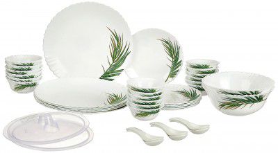 Larah by Borosil Crescent Fluted Series Opalware Dinner Set | 40 Pieces for Family of 6 