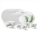 Larah by Borosil Crescent Fluted Series Opalware Dinner Set | 36 Pieces for Family of 8...