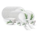 Larah by Borosil Crescent Fluted Series Opalware Dinner Set | 44 Pieces for Family of 8 | White...