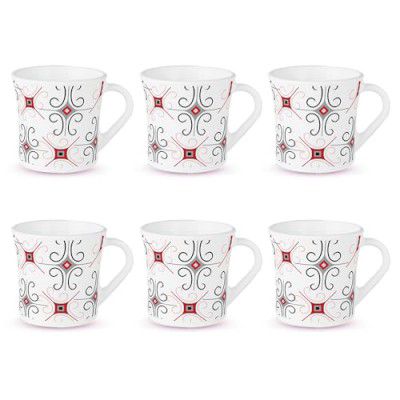 Larah by Borosil Crysta Series Anya Opalware Mug | Set of 6 Tea/Coffee Mugs, 210 ml Each | Microwave & Dishwasher Safe, Bone-Ash Free | Crockery Set Ideal for Daily Use & Gifting | White