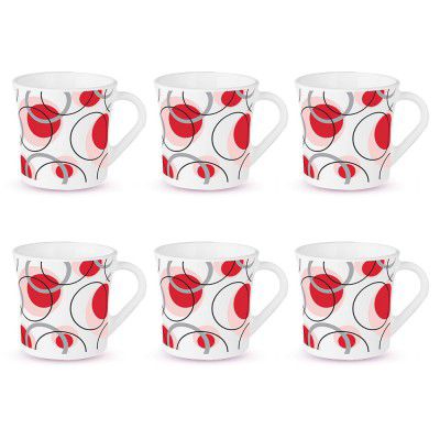 Larah by BOROSIL Crysta Series Leela Opalware Mug | Set of 6 Tea/Coffee Mugs, 210 ml Each 