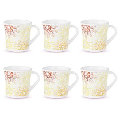 Larah by Borosil Crysta Series Zoya Opalware Mug | Set of 6 Tea/Coffee Mugs, 160 ml Each | Microwave & Dishwasher Safe, Bone-Ash Free | Crockery Set Ideal for Daily Use & Gifting | White