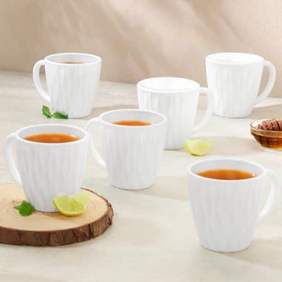 Larah by BOROSIL Curl Opalware Cup, Set of 6 Tea/Coffee Cups, 160 ml Each, White