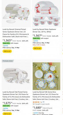 Larah by Borosil Dinner Sets at Minimum 65% OFF + Extra Coupon Discount