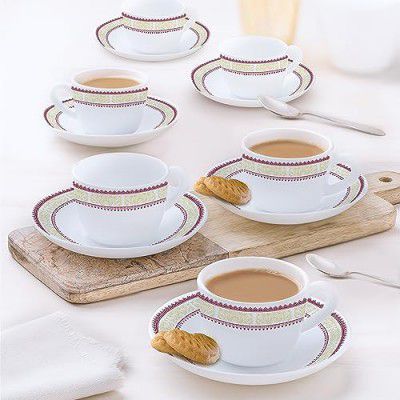 Larah by Borosil Elega Opalware Cup and Saucer Set of 12 pcs
