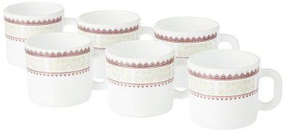 Larah by Borosil Elega Opalware Mug, Set of 6 Tea/Coffee Mugs, 100 ml Each, Microwave & Dishwasher Safe, Bone-Ash Free, Crockery Set Ideal for Daily Use & Gifting, White