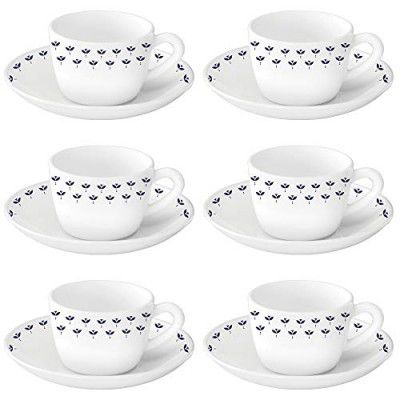 Larah by Borosil Fabula Opalware Cup and Saucer Set of 12 Tea/Coffee Cups, 140 ml each