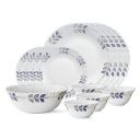 Larah by Borosil Floret Opalware Dinner Set, 13-Pieces, White...