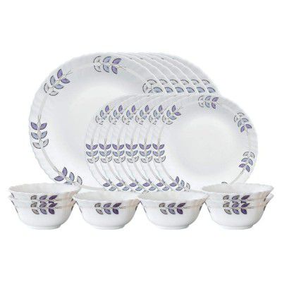 Larah by Borosil Floret Opalware Dinner Set, 18 Pieces, White