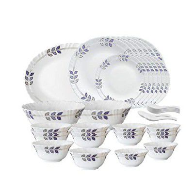 Larah by Borosil Floret Opalware Dinner Set, 33-Pieces, White