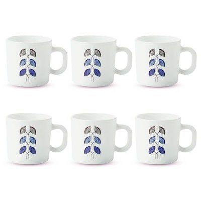 Larah by BOROSIL Floret Opalware Mug | Set of 6 Pcs Tea/Coffee Mugs, 100 ml Each