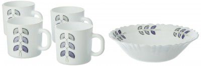 Larah by Borosil Floret Opalware Snack Set, 5-Pieces, White