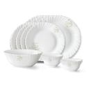 Larah by Borosil Fluted Ingot Dinner Set 13 Pc, Opal Glass Dinner Plates & Bowls Crockery Set for Dinning, White...