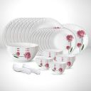 Larah by Borosil Fluted Nargis Dinner Set 44 Pieces, Opal Glass Dinner Plates & Bowls Crockery Set for Dinning, White...