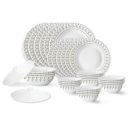 Larah by Borosil Fluted Ora Gold Dinner Set 28 Pieces, Opal Glass Dinner Plates & Bowls Crockery Set for Dinning, White...