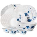 Larah by Borosil Fluted Series Ageria Opalware Dinner Set | 21 Piece for Family of 6 | Plates & Bowls | White...