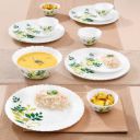 Larah by Borosil Fluted Series Fern Opalware Dinner Set | 19 Piece for Family of 6 | Plates & Bowls | White...