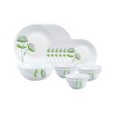 Borosil Fluted Series Green Lily Opalware Dinner Set | 19 Piece for Family of 6...