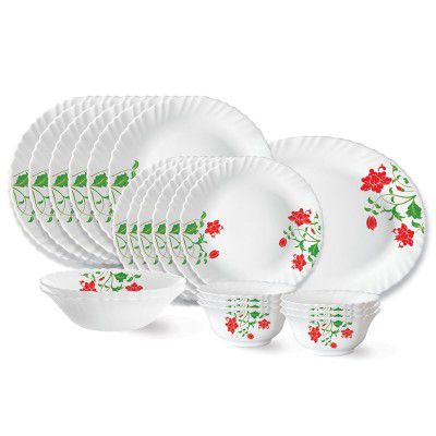Larah by Borosil Fluted Series Hazel Opalware Dinner Set | 21 Piece for Family of 6 | Microwave & Dishwasher Safe | Bone-Ash Free | Crockery Set for Dining & Gifting | Plates & Bowls | White