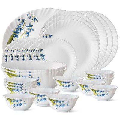 Larah by BOROSIL Fluted Series Lavender Opalware Dinner Set | 27 Piece for Family of 6 