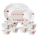 Larah by Borosil Fluted Series Red Lily Opalware Dinner Set | 28 Piece for Family of 6 | White...