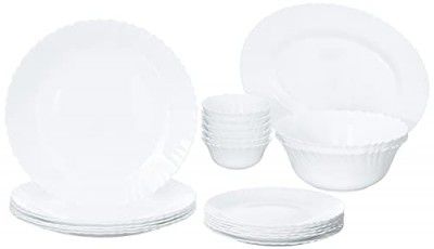Larah by Borosil Fluted Series Snow Opalware Dinner Set | 21 Piece for Family of 6 | Microwave & Dishwasher Safe | Bone-Ash Free | Crockery Set for Dining & Gifting | Plates & Bowls | White