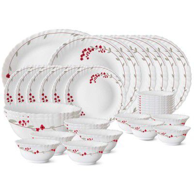 Larah by Borosil Fluted Series Verona Opalware Dinner Set | 33 Piece for Family of 6