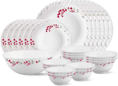 Larah by Borosil Fluted Verona Dinner Set, 25-Pieces, White