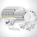 Larah by Borosil Fluted Viva Dinner Set 44 Pieces, Opal Glass Dinner Plates & Bowls Crockery Set for Dinning, White...