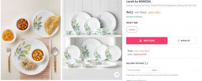 Larah by BOROSIL Galaxy Fauna Set of 17 Floral Printed Opalware Glossy Dinner Set