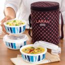 Larah by Borosil Geo Blue Opalware with Bag, Unisex for Office, School 3 Containers Lunch Box (400 ml)...
