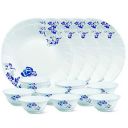 Larah by Borosil Glass Blue CascadeThali Set (White) - 18 Pieces...