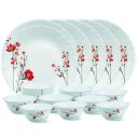 Larah by Borosil Glass Chrys RedThali Set (White) - 18 Pieces...