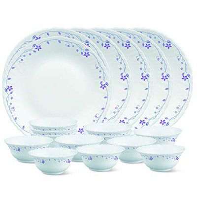 Larah by Borosil Glass FloraThali Set (White) - 18 Pieces