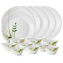 Larah by Borosil Glass Green HerbsThali Set (White) - 18 Pieces...