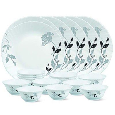 Larah by Borosil Glass MilleniaThali Set (White) - 18 Pieces