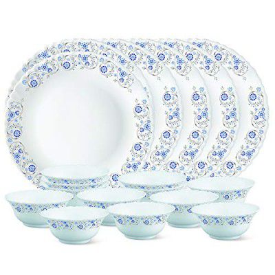 Larah by Borosil Glass MistThali Set (White) - 18 Pieces